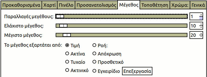 Επιλογές καρτέλας «μεγέθους»