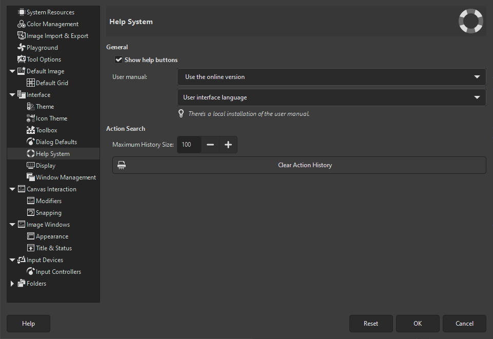Προτιμήσεις συστήματος βοήθειας