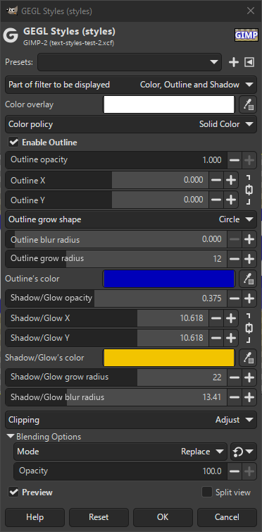 “Text Styling” filter options