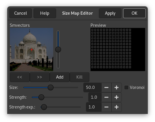 Opciones del editor de mapa de tamaño