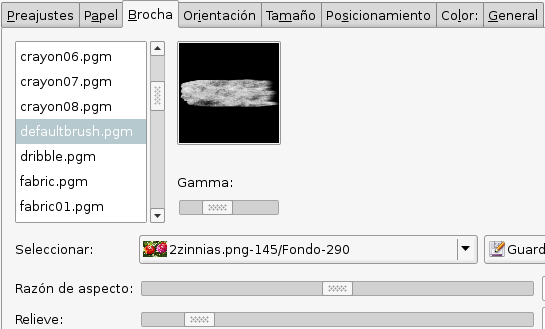 Opciones de la pestaña “Pincel”