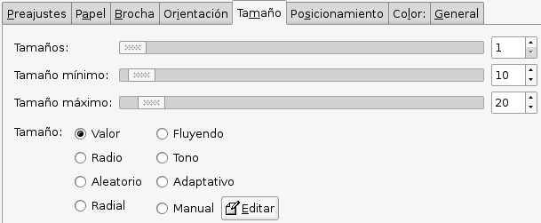Opciones de la pestaña “Tamaño”