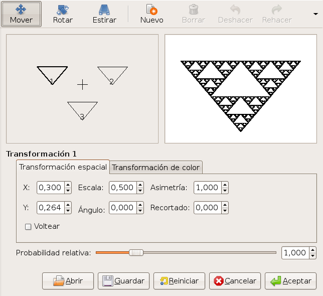 Opciones para el filtro “Fractal IFS”