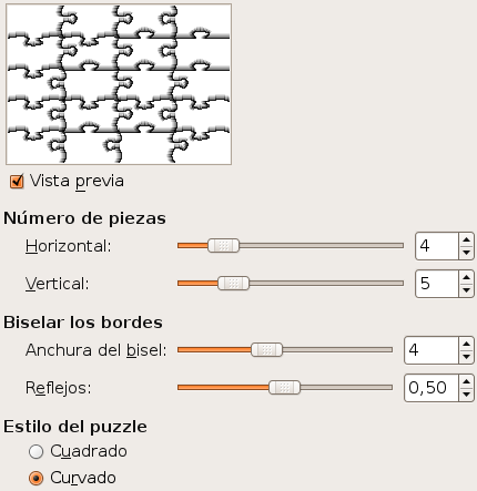 Opciones para el filtro “Puzle”