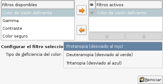 Descripción del diálogo “Visión deficiente del color”