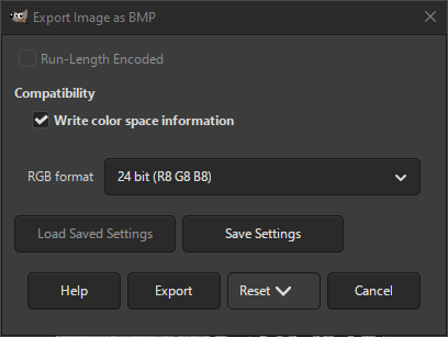The BMP Export dialog
