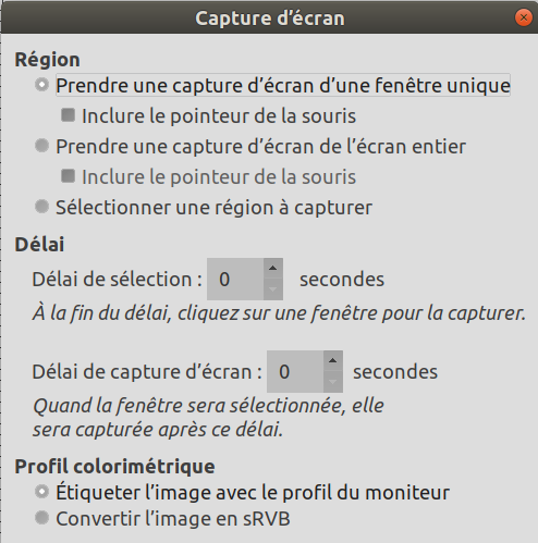 The « Screenshot » dialog