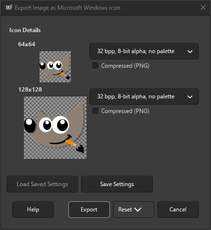 The Microsoft Windows Icon Export dialog