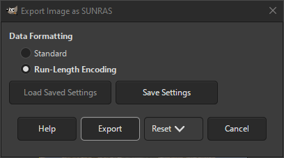 The SUN Rasterfile Export dialog