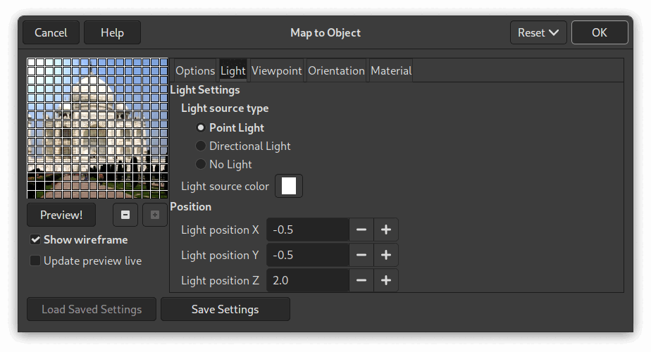 „Map Object” options (Light)