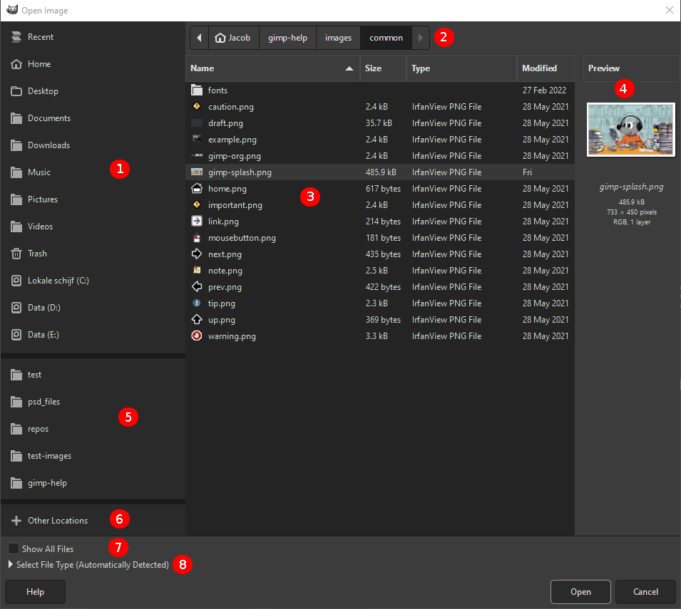 Finestra di apertura immagine