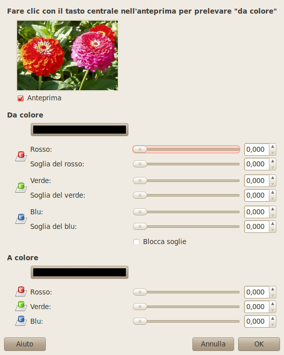 La finestra «Scambio colore»