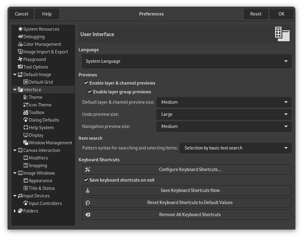 Preferenze interfaccia utente