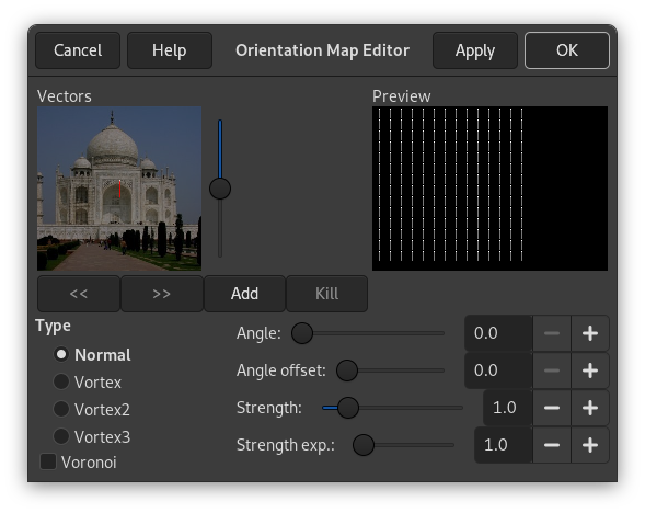 Options of the Orientation-map Editor dialog