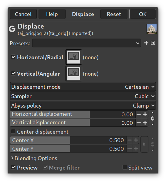 Displace filter options