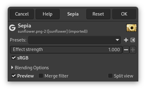 Sepia options