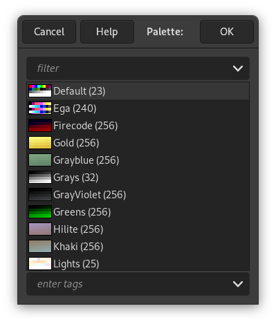 The Palette Selection dialog