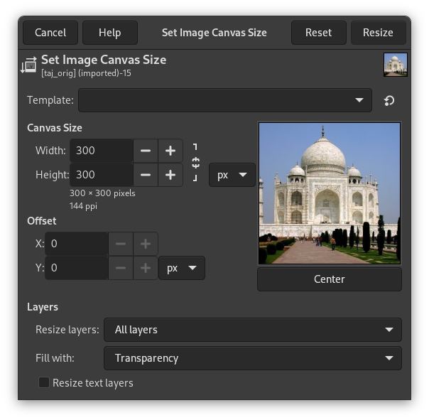 The Set Image Canvas Size dialog