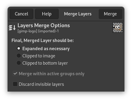 The Layers Merge Options Dialog