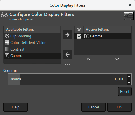 The Gamma dialog