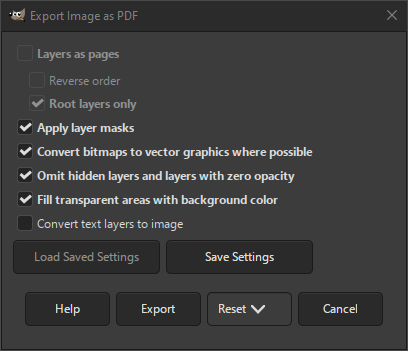 The PDF Export dialog