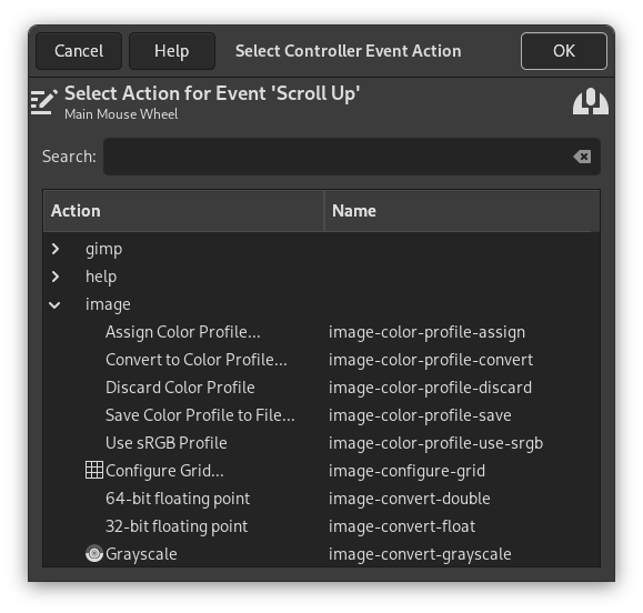 제어기 이벤트 동작 선택하기