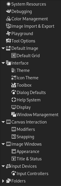 기본 설정 페이지 목록