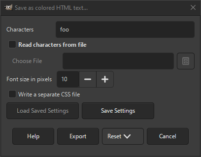 The Colored HTML text Export dialog