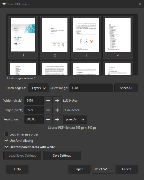 The PDF Import dialog