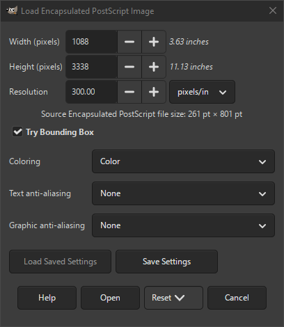 The Postscript Import dialog