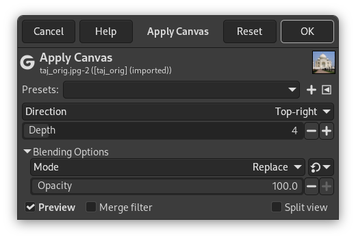 «Apply Canvas» options