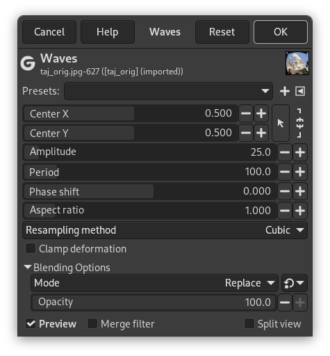 «Waves» filter options