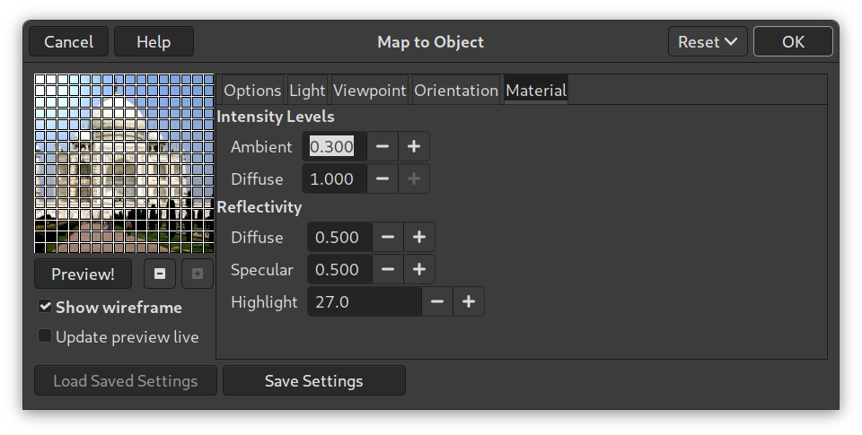 «Map Object» options (Material)