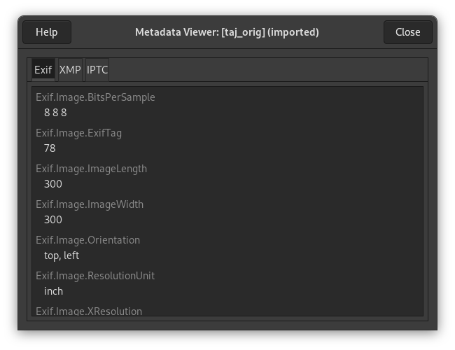 «Metadata Viewer» dialog
