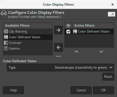 Description of the «Color Deficient Vision» dialog