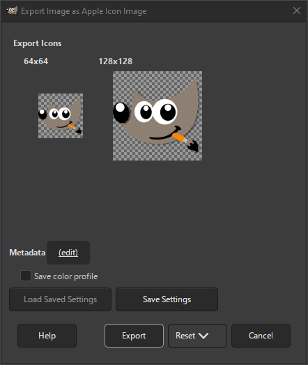 The Apple Icon Export dialog