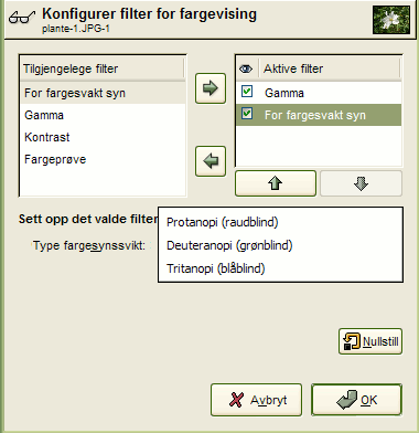 Beskriving av dialogvindauget «For fargesvakt syn»