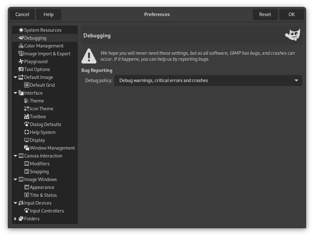 Innstillingar for feilfinning