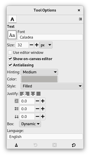 Dialogvindauget for verktøyinnstillingane