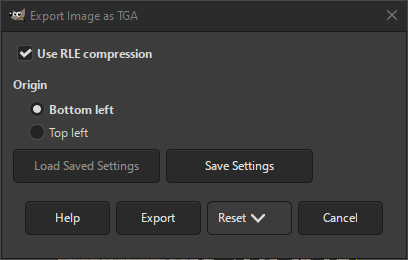The TGA Export dialog