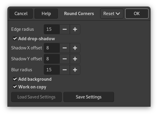 „Round Corners” options
