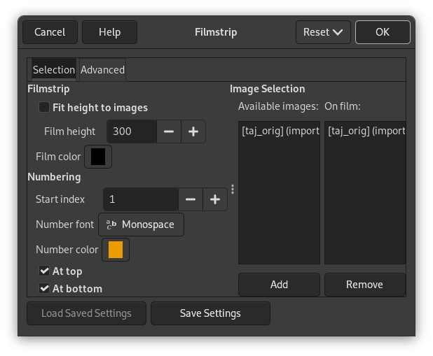 Opções de filtro“Película de filme” (Seleção)