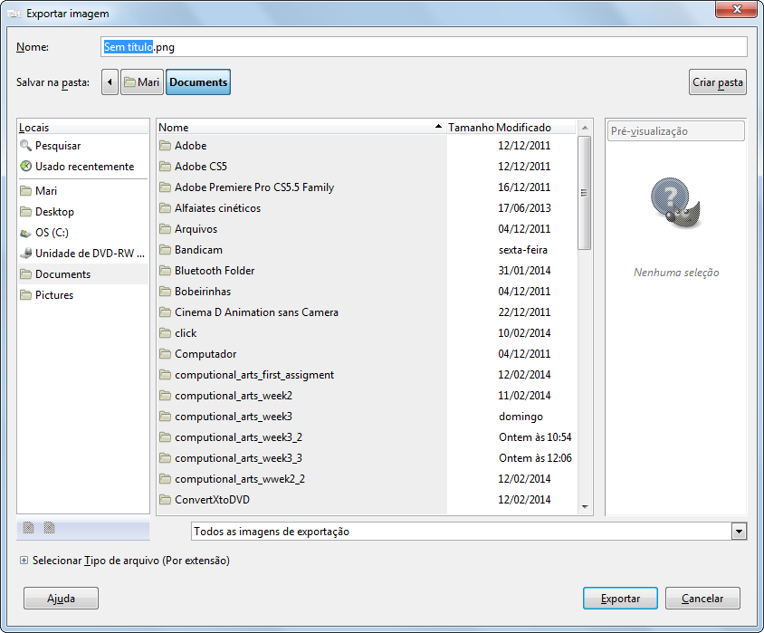 Diálogo de exportar imagem