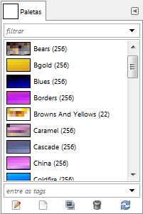 A caixa de diálogo de paletas
