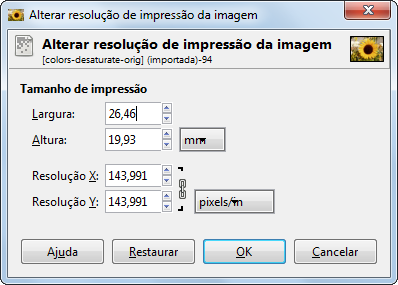 Caixa de diálogo para definição de tamanho de impressão