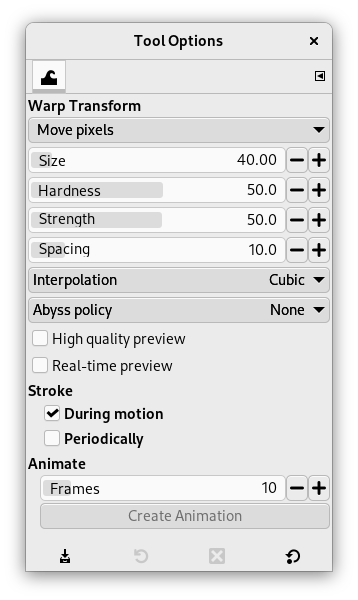 Диалог параметров инструмента