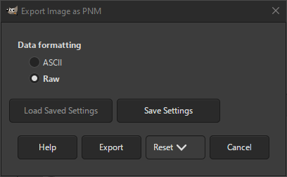 The PNM Export dialog