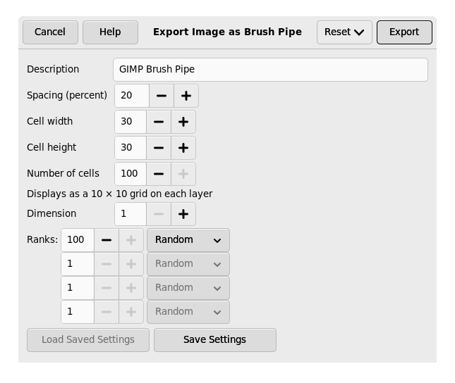 Dialog to export an image as Brush Pipe