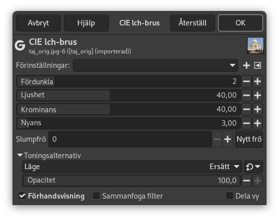 Alternativ för filtret ”CIE lch-brus”