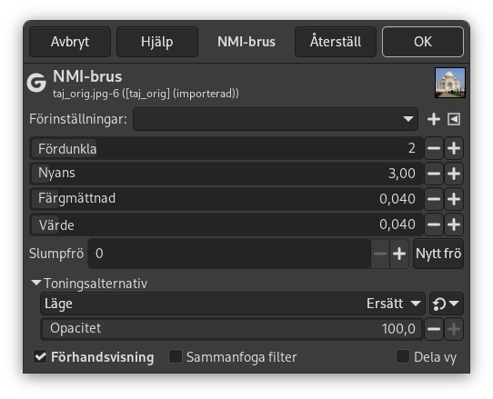 Alternativ för filtret ”NMI-brus”